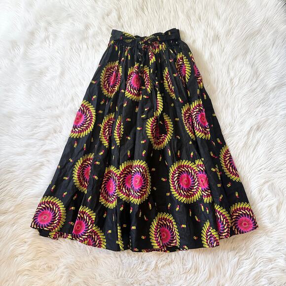 Kara Chic African Printed Maxi Skirt Elastic Waist Belted Cotton Midi - Picture 4 of 9